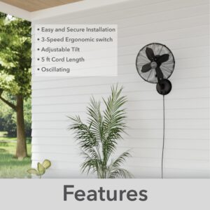 Hunter Fan Company Classic 16 in. 3 Speed Wall Fan in Matte Black with Oscillation and Adjustable Head