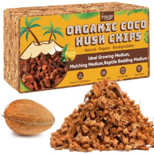 legigo 1.1 lb coco husk chips for plants- 100% organic coconut coir chips brick with low ec & ph balance, compressed coconut substrate coco chips mulch medium for garden, flowers, plants