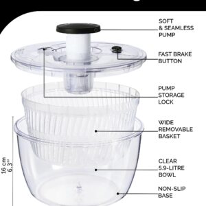 lily&stone Large Pump Salad Spinner with Drain, Bowl, and Colander - Quick and Easy Multi-Use Lettuce Spinner, Vegetable Dryer, Fruit Washer, Pasta and Fries Spinner - 6.33 Qt