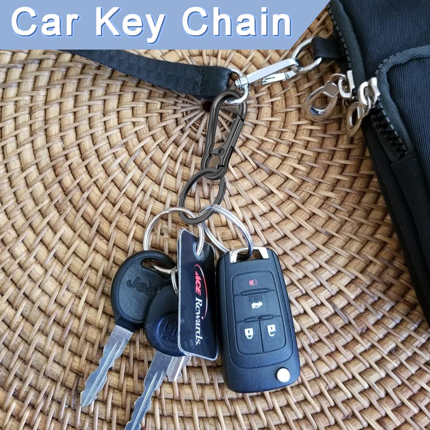 4Pack Small Keychain Rings, Metal Key Carabiner Clip, Mini EDC Key Ring Chain Holder Organizer for Purse Charm Hook, Car Keychain, Paracord Keychain Lanyard, Men and Women Key Fob (Gun Black)