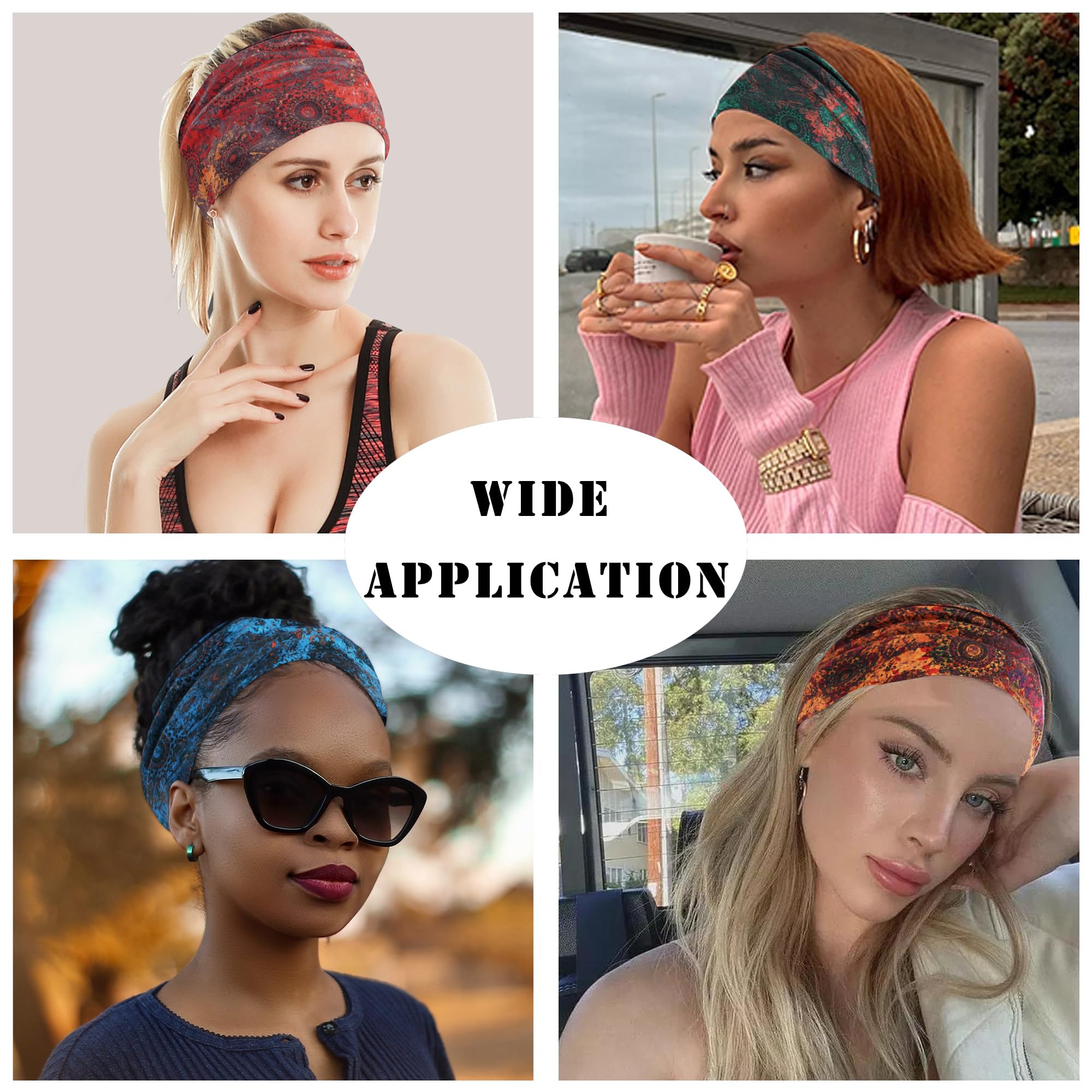 FULZTEY Fashion Boho Headbands for Women Knotted Wide Hair Bands Soft Fabric Bandanas Non Slip Elastic Headwrap Workout Sport Sweat Turban Stylish Hair Accessories for Teen Girls 4Pcs