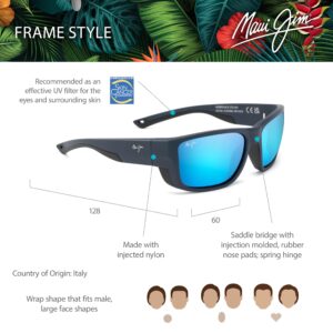 Maui Jim Amberjack Rectangle Sunglasses, Matte Dark Navy W/Black Rubber/Blue Hawaii Polarized, Medium