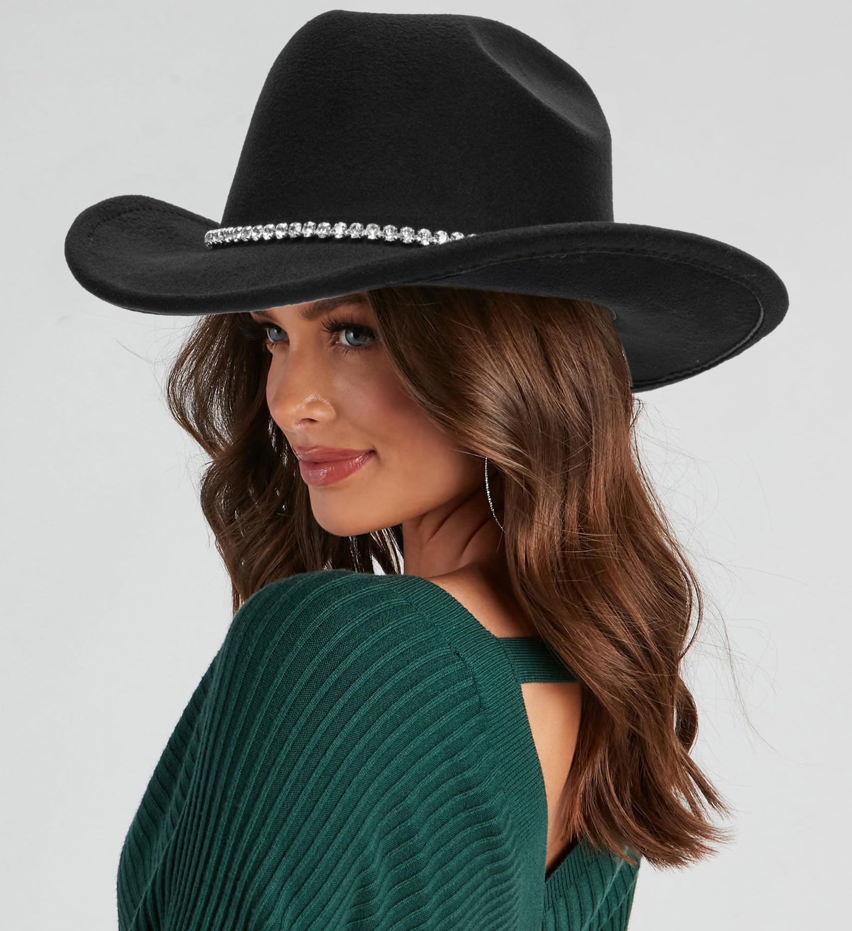 Classic Felt Wide Brim Western Cowboy & Cowgirl Hat with Buckle for Women and Men(Size:M)