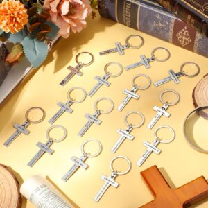 Loetere 45 Pcs Christian Cross Keychain Bulk 15 Styles Bible Verse Keychain Stainless Steel Religious Inspirational Gifts (Sliver,Bible)