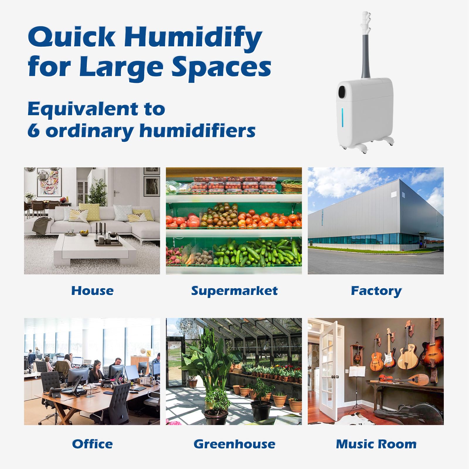 Lacidoll Humidifiers for Large Room Home, 6.6Gal/25L Large Humidifier Whole House Humidifier 3000 sq.ft, Cool Mist Top Fill Floor Commercial and Industrial Humidifiers, 360° Nozzle Sets, 3 Speed