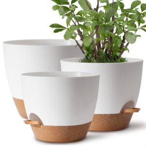 tymensh plant pots 12/10/9 inch set of 3, self watering flower pots indoor outdoor, planters with drainage hole saucer reservoir, white