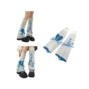 deepwin leg warmer leg socks lolita love sweet knitted leg calf cute ribbon jk spicy girl (blue)