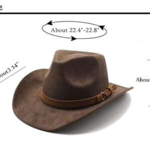 CCAKXCJJ Unisex Western Suede Cowboy Cowgirl Hat Classic Wide Brim Fedora Hat for Men &Women 197-Brown