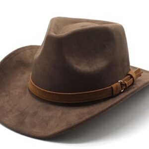 CCAKXCJJ Unisex Western Suede Cowboy Cowgirl Hat Classic Wide Brim Fedora Hat for Men &Women 197-Brown