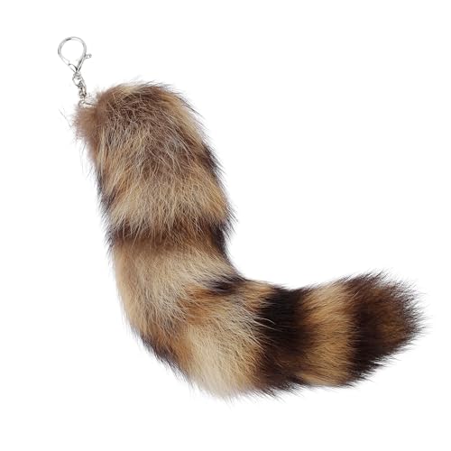 Raccoon Tail Keychain - Faux Fur, Soft Dark Brown and Black Key Ring - Gift for Fox/Wolf Cosplay, Fairy Costumes, Coat & Hat Accessories (1PCS, 30cm)