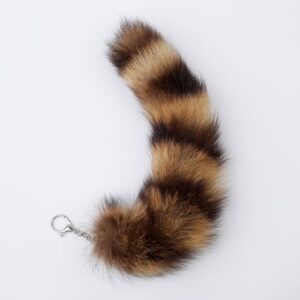 Raccoon Tail Keychain - Faux Fur, Soft Dark Brown and Black Key Ring - Gift for Fox/Wolf Cosplay, Fairy Costumes, Coat & Hat Accessories (1PCS, 30cm)