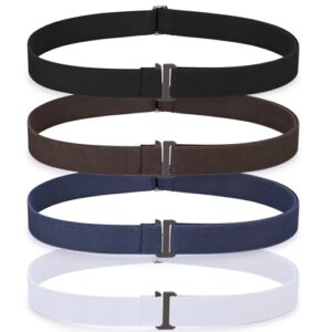 sansths no show women belts invisible elastic stretch belt with flat buckle for jeans pants dresses 4 pack,black+coffee+blue+white s