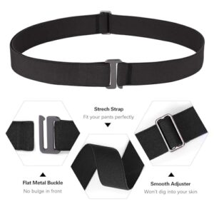 SANSTHS No Show Women Belts Invisible Elastic Stretch Belt with Flat Buckle for Jeans Pants Dresses 4 pack,Black+Coffee+Blue+White S