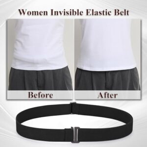 SANSTHS No Show Women Belts Invisible Elastic Stretch Belt with Flat Buckle for Jeans Pants Dresses 4 pack,Black+Coffee+Blue+White S