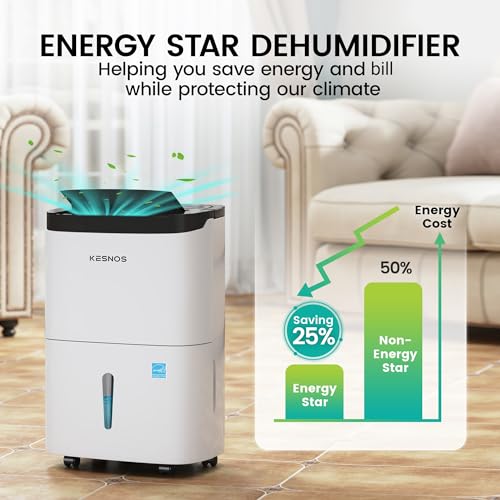 Kesnos 80 Pints Energy Star Dehumidifier for Home & Basement with Drain Hose, Ideal for Large Spaces up to 5,000 Sq. Ft., Featuring Auto Defrost & Self-Drying Function