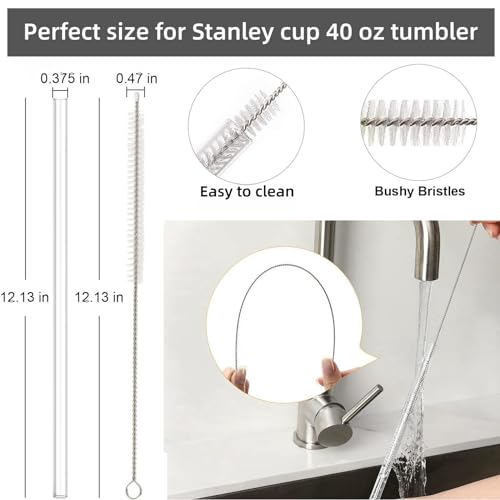 Straw for Stanley Cup 40 oz, 12 inch Replacement Long Straw Compatible with Stanley Tumbler Straws, 6 Reusable Straws with 1 Cleaning Brush, Tritan, Clear