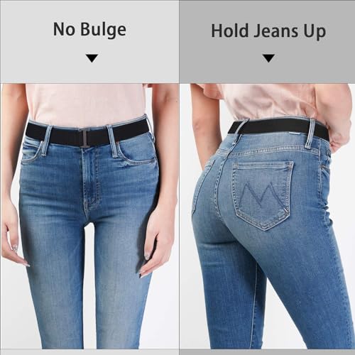 SANSTHS No Show Women Belts Invisible Elastic Stretch Belt with Flat Buckle for Jeans Pants Dresses 4 pack,Black+Coffee+Blue+White S