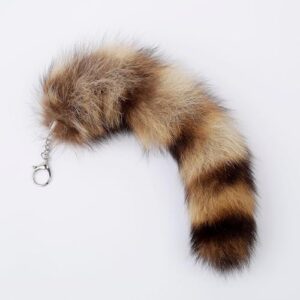 Raccoon Tail Keychain - Faux Fur, Soft Dark Brown and Black Key Ring - Gift for Fox/Wolf Cosplay, Fairy Costumes, Coat & Hat Accessories (1PCS, 30cm)