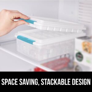 Gorilla Grip Stackable Ice Cube Tray and Bin Set, Includes 2 Trays with Lid and Scooper, Easy Release, Makes 56 Cubes for Cocktail Soda Coffee, Leak Proof Freezer Bucket Kit, Kitchen Gadget, Turquoise