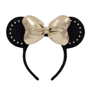 jiahang 3d mouse ear hair bow headband, velvet hairband park party decoration costume headwear hair accessories for women girls (3d-gold rivet)