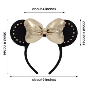 JIAHANG 3D Mouse Ear Hair Bow Headband, Velvet Hairband Park Party Decoration Costume Headwear Hair Accessories for Women Girls (3D-gold rivet)