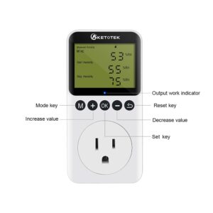 KETOTEK Digital Humidity Controller Outlet Plug with Sensor Probe, 120V Humidistat Controller Plug Reptile Mushroom Greenhouse, Humidity Switch Outlet