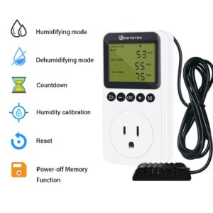 KETOTEK Digital Humidity Controller Outlet Plug with Sensor Probe, 120V Humidistat Controller Plug Reptile Mushroom Greenhouse, Humidity Switch Outlet