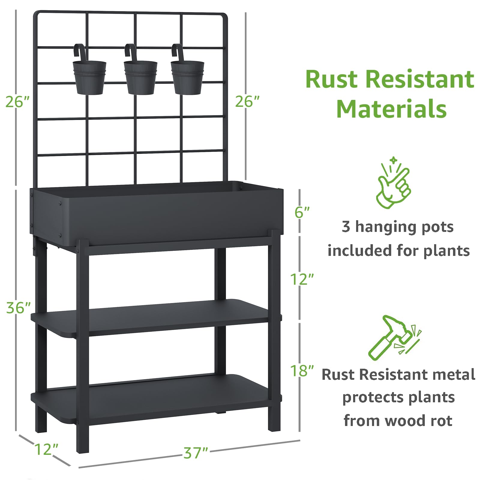 FOYUEE Elevated Planter Box with Trellis Raised Garden Bed with Legs Outdoor Standing Flower Beds for Patio Vegetable Herb