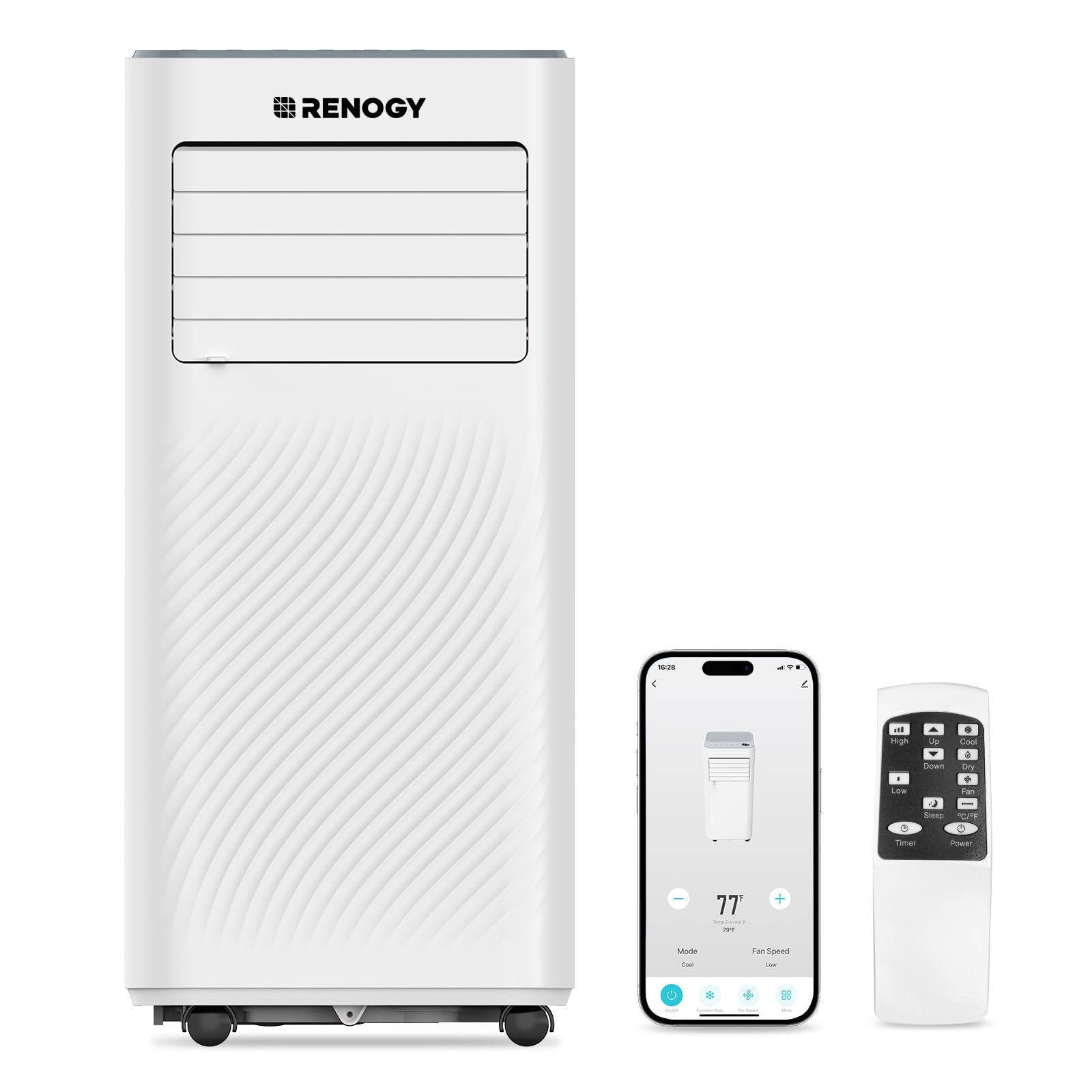 Renogy 8,000 BTU Portable Air Conditioners, WiFi Enabled, Remote Control, Cooling, Dehumidifier, Fan & Sleep Modes 4-in-1 Portable AC, Cools Up To 300 sq. ft, White