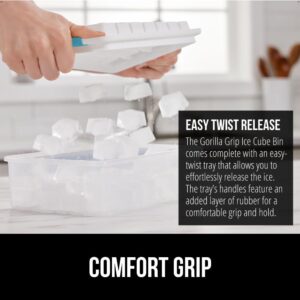 Gorilla Grip Stackable Ice Cube Tray and Bin Set, Includes 2 Trays with Lid and Scooper, Easy Release, Makes 56 Cubes for Cocktail Soda Coffee, Leak Proof Freezer Bucket Kit, Kitchen Gadget, Turquoise