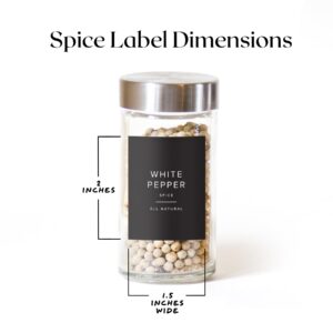 230 Black Spice Labels by ThreeKin | Waterproof & Oil-Resistant Pre-Printed Stickers for Spice Jars | Durable, BPA-Free Seasoning Labels | Easy-Clean, No-Residue Design | Proudly Female & USA Owned