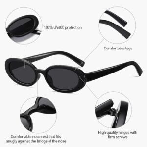 2Pcs Retro Oval Sunglasses for Women Men Trendy UV400 Small Vintage Shades 90's Style Sun Glasses