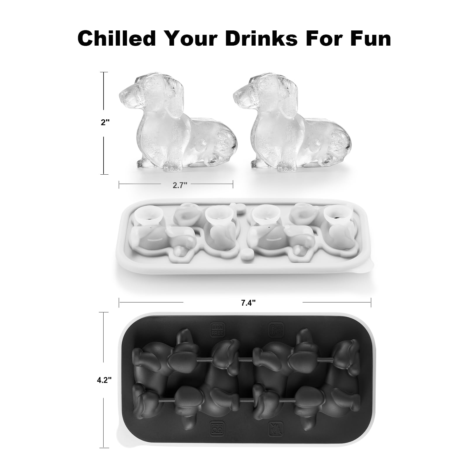 ACOOKEE 3D Dachshund Dog Ice Cube Mold, 4 Hole Fun Shapes Large Dachshund Dog Ice Cube Tray for Whiskey,Cocktail,Bourbon, Cute Novelty Dachshund Dog Gifts for Women, BPA Free