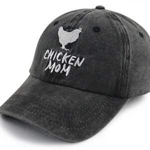 Chicken Hat for Women Mom Mama Mother, Adjustable Cotton Embroidered Farm Hen Baseball Cap, Thanksgiving Mothers Day Birthday Chicken Gifts for Mommy Grandma Chickens Owners Farmer Lover Black