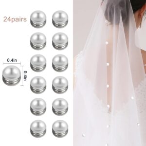 24 Sets Wedding Veil Weights Magnetic Pearls- 0.4 Inch Bridal Veil Weights Magnetic Double-sided Artificial Pearls for Wedding Bridal Decoration