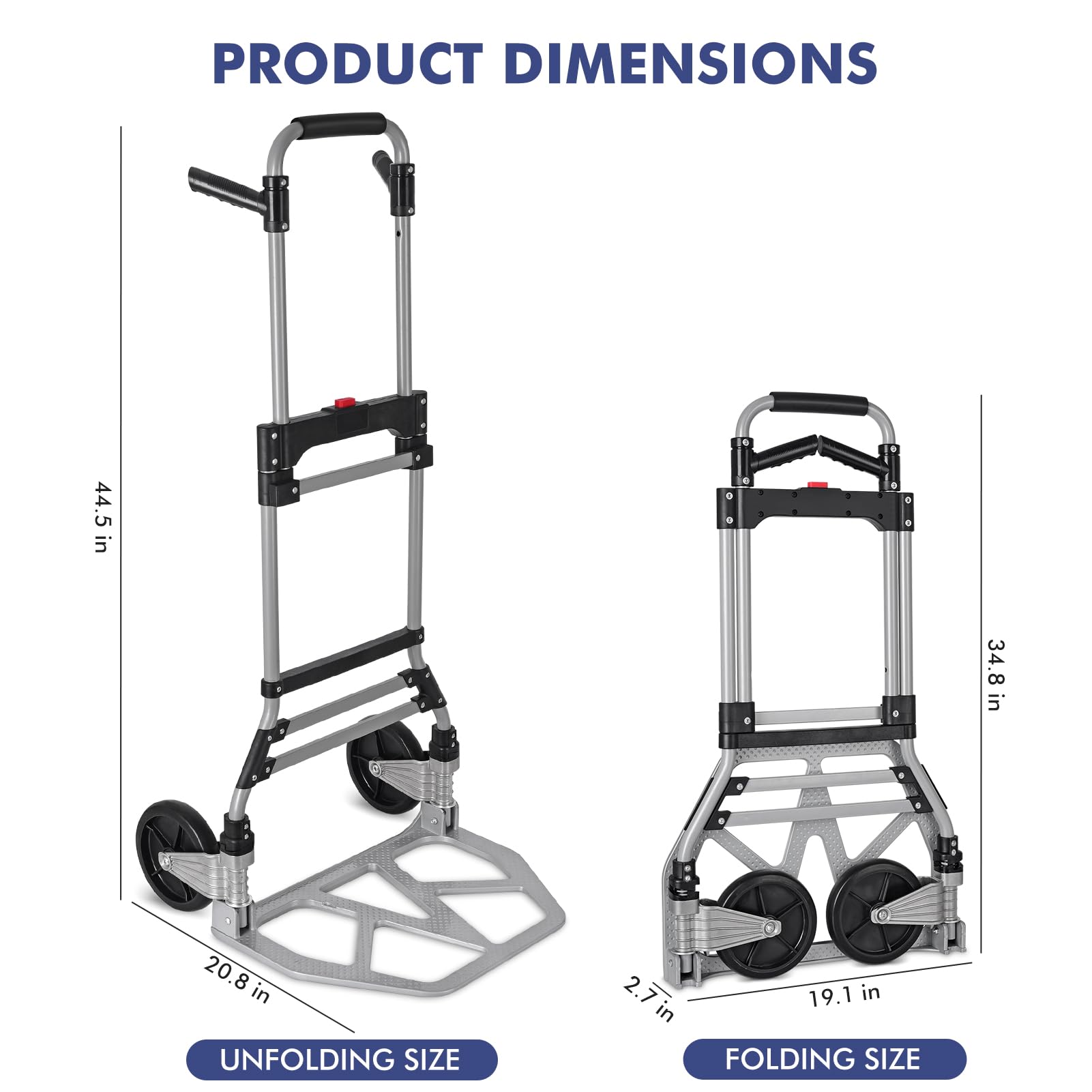 Home-Man Folding Hand Truck, 500 LB Heavy Duty Luggage Cart, Utility Dolly Platform Cart with 4 Wheels and 2 Elastic Ropes for Luggage, Travel, Moving, Shopping, Office Use (500LB, Black)