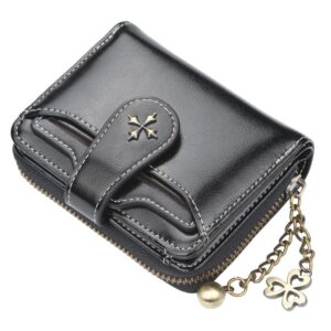 ggoob small wallet for women zip bifold vintage wallet goth purse mini leather cash wallets with zipper coin pocket (black,small)