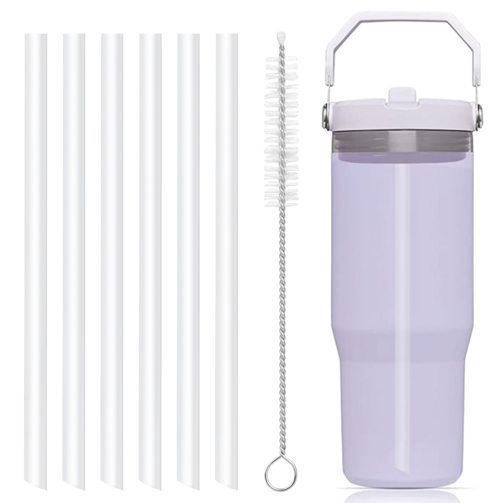 Replacement Straws Compatible with 20oz Stanley IceFlow Stainless Steel Tumbler with Straw-The IceFlow Straw Replacement-Accessories Set Include 6 Hard Straws,1Cleaning Brush