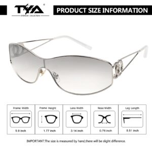 Y2k Sunglasses Womens Glasses Silver Shades Metal Wire Frame Oval Sun Glasses for Women Trendy 2000s 90s shield Retro Eyewear