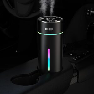 Car Diffuser Humidifier with Colorful Light, Auto Shut-Off, 2 Mist Modes, Car Diffusers for Essential Oils, USB Mini Humidifier for Car, Office Destop, Bedroom (Black)