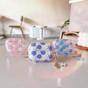 Fycyko for AirPods 2nd 1st Gen Case,Clear Cute Glitter Flower Floral Design for AirPods Case with Keychain,Women Girl Soft Smooth TPU Protective Cover for Airpods 2/1-Pink White