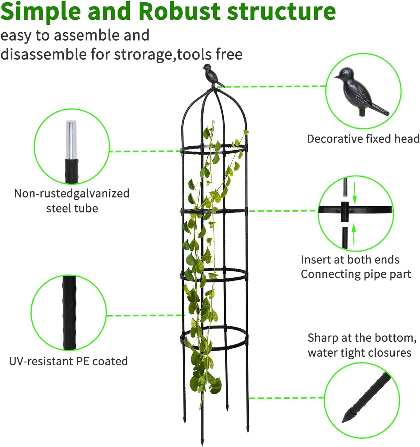 Garden Trellis for Climbing Plants Outdoor, 6ft Tall Plant Trellis Support for Potted Plants Climbing Vine Rose Clematis Vegetable Cucumber Trellis, Garden Obelisk Trellis