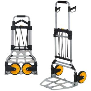 lakeen trolleys，heavy duty dolly cart 440 lb capacity aluminum portable cart with 7 inch rubber silent wheels and bungee cord for moving,luggage handling.