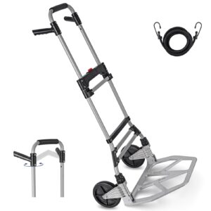 home-man folding hand truck, 500 lb heavy duty luggage cart, utility dolly platform cart with 4 wheels and 2 elastic ropes for luggage, travel, moving, shopping, office use (500lb, black)