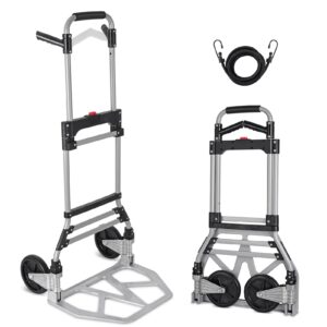 Home-Man Folding Hand Truck, 500 LB Heavy Duty Luggage Cart, Utility Dolly Platform Cart with 4 Wheels and 2 Elastic Ropes for Luggage, Travel, Moving, Shopping, Office Use (500LB, Black)