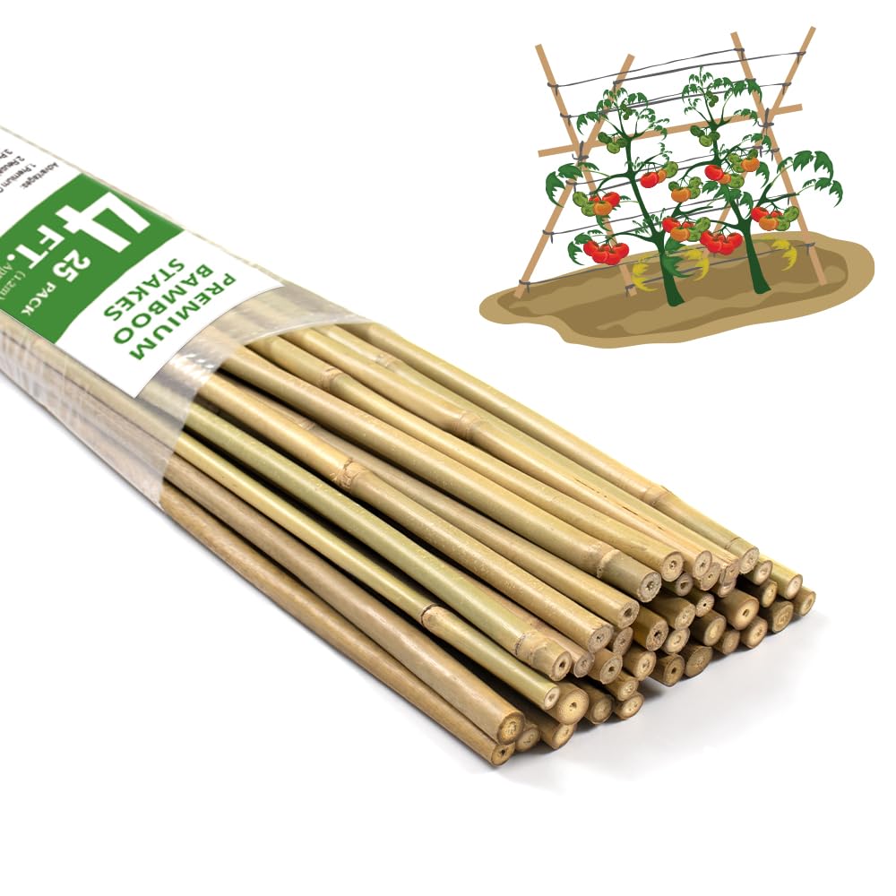 Bamboo Stakes,4FT Natural Bamboo Garden Stakes,BOVITRO 25Pcs Bamboo Plant Stakes,Bamboo Sticks for Tomato,Beans,Vegetable and Climbing Plants