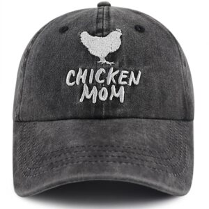 Chicken Hat for Women Mom Mama Mother, Adjustable Cotton Embroidered Farm Hen Baseball Cap, Thanksgiving Mothers Day Birthday Chicken Gifts for Mommy Grandma Chickens Owners Farmer Lover Black