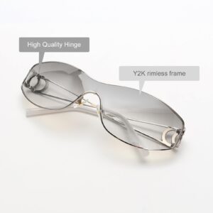 Y2k Sunglasses Womens Glasses Silver Shades Metal Wire Frame Oval Sun Glasses for Women Trendy 2000s 90s shield Retro Eyewear