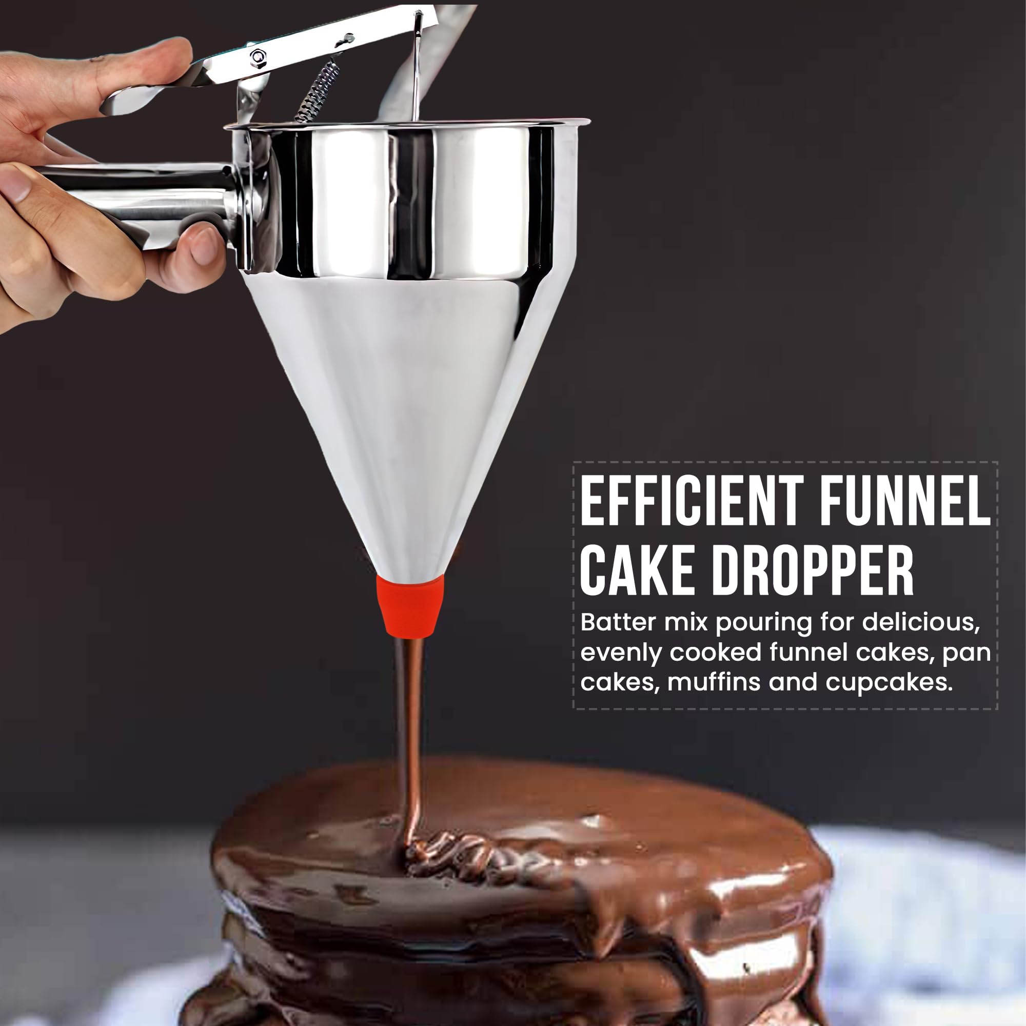 FEXUL Stainless Steel Pancake Batter Dispenser with Squeeze Handle - Versatile Funnel Cake, Cupcake, and Sel Roti Maker - Candle Wax Pourer - Durable, Leak-Free and Easy to Clean - 600ML