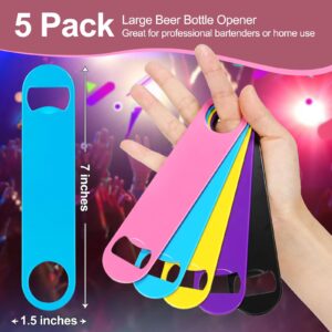 WEGAZ-5 Pack 7 Inches Large Colorful Beer Bottle Openers，Stainless Steel Flat Bottle Opener，Bar Bottle Opener, Bottle Opener Bartender